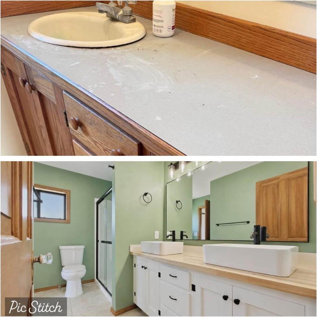 Bathroom vanity before and after replacement