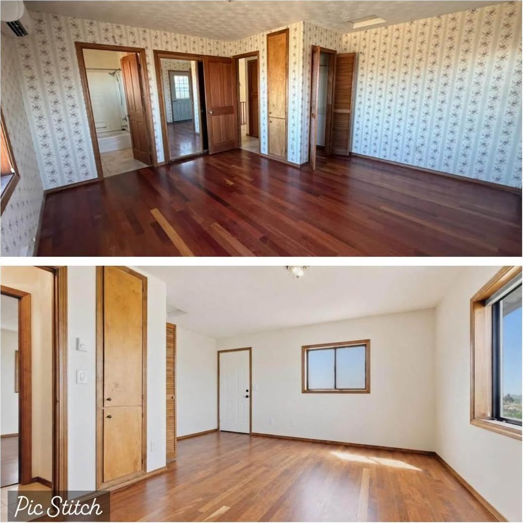 Interior rooms before and after flooring and paint