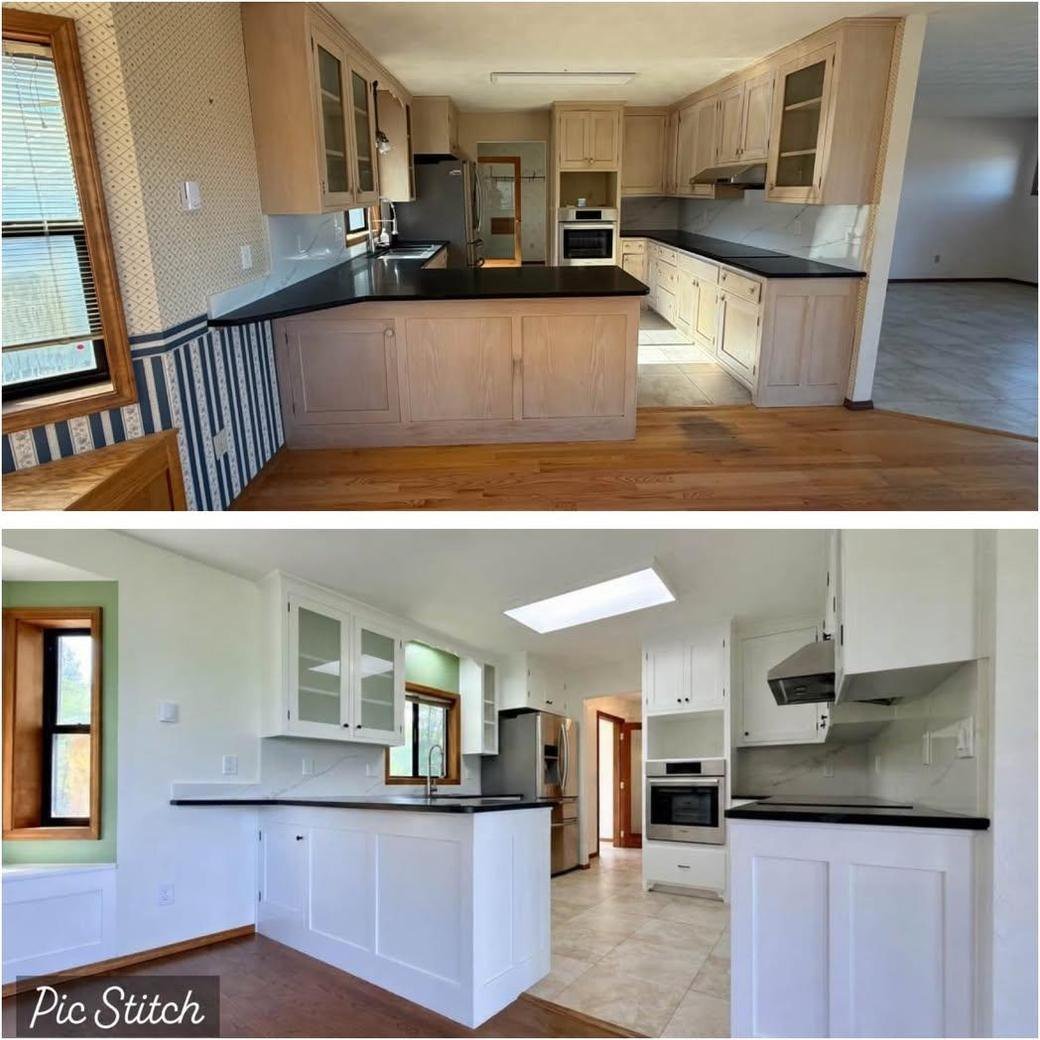 Kitchen before and after cabinet and counter work