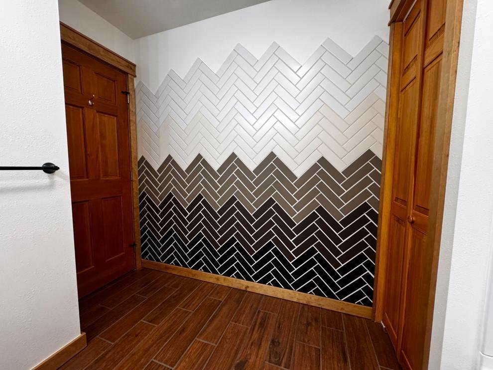 Herringbone tile accent wall detail